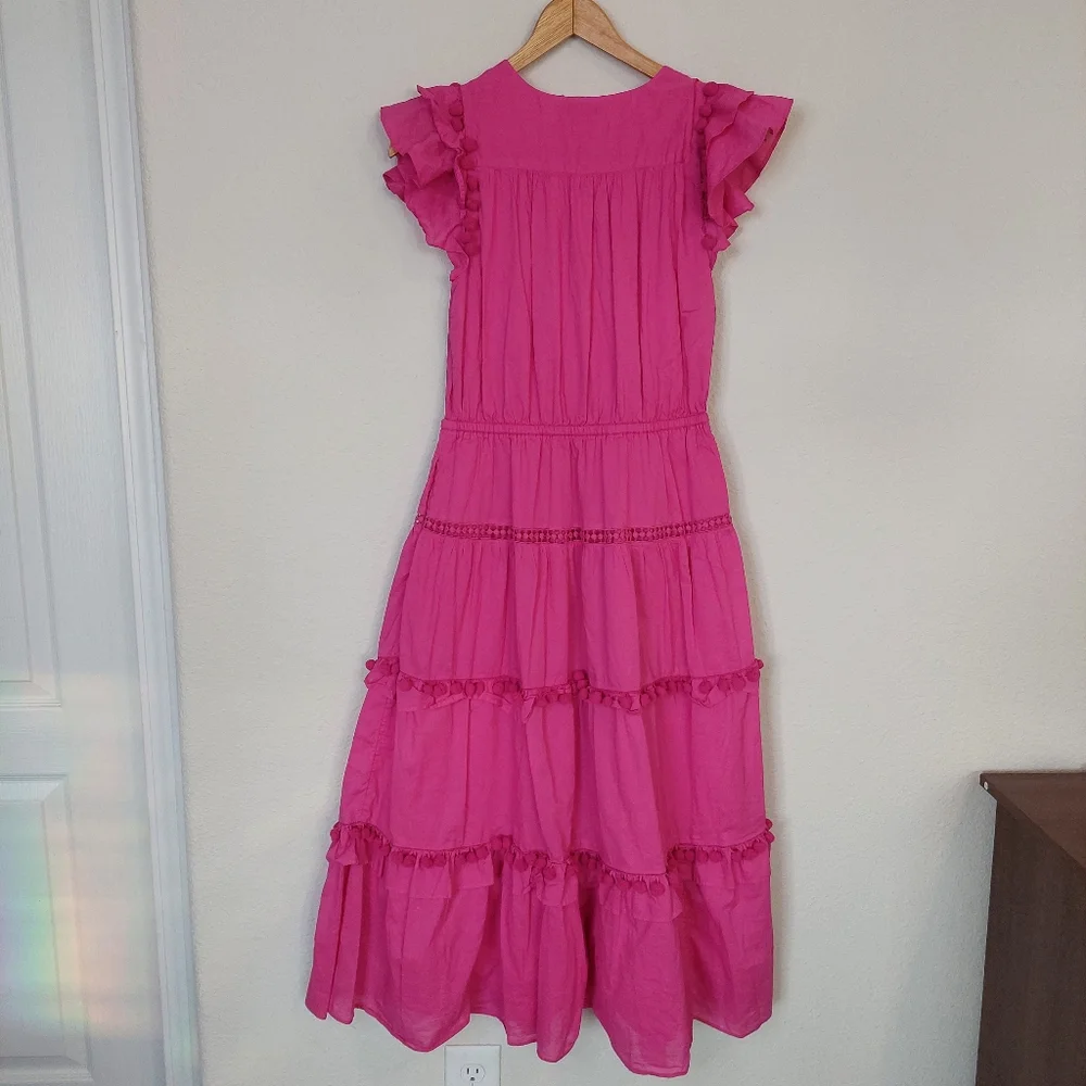 J.Crew Pom-Pom Dress in Cotton Voile in Hot‎ Pink Size 2 Tall